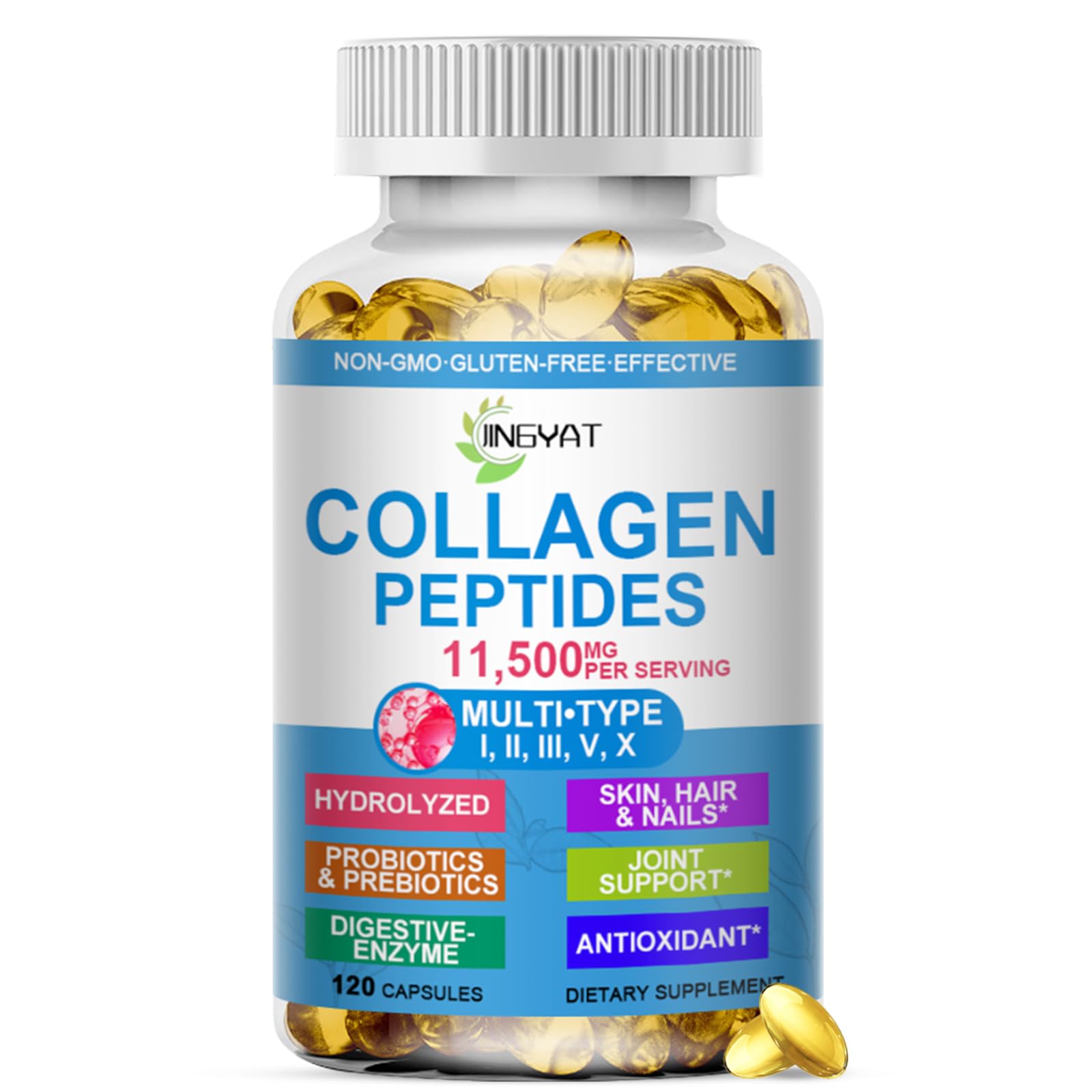 JINGYAT Collagen Softgels bottle front showing premium hydrolyzed collagen for joints and skin support.