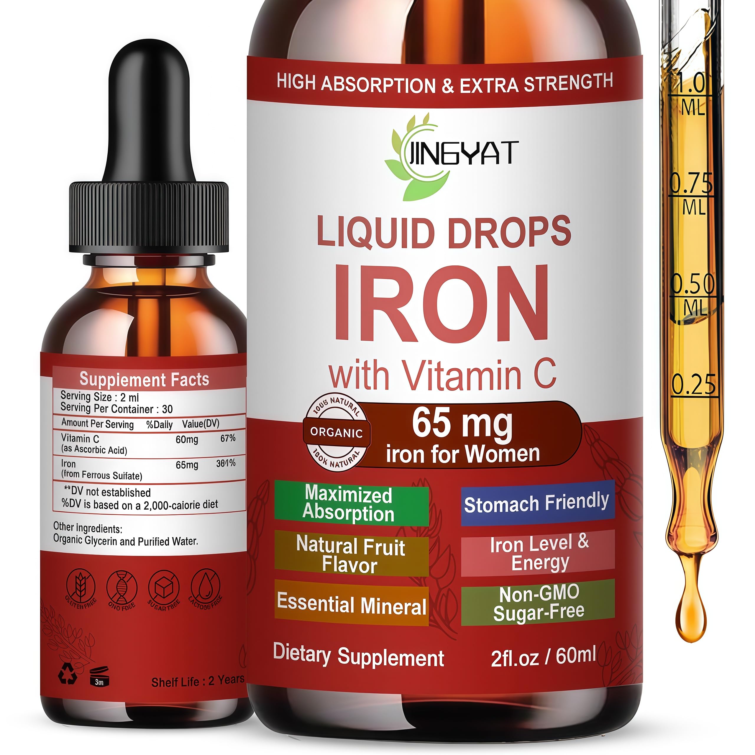 JINGYAT Iron Liquid Drops bottle on kitchen counter for easy daily support.