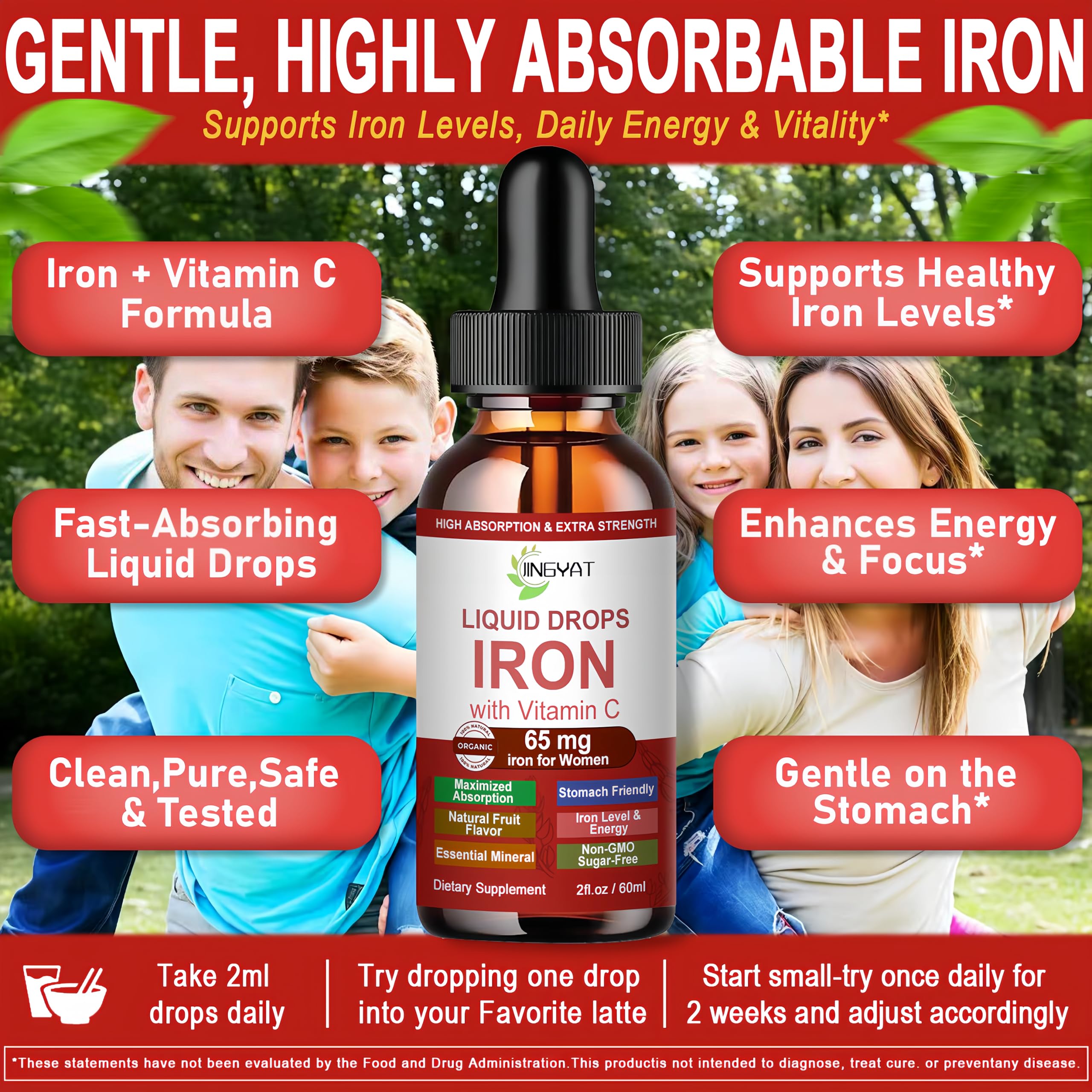 Close-up of JINGYAT Iron Liquid Drops with fruit flavor visual.