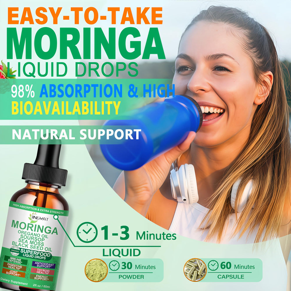 JINGYAT drops ingredients visual featuring Moringa, Soursop, Sea Moss and more for wellness.