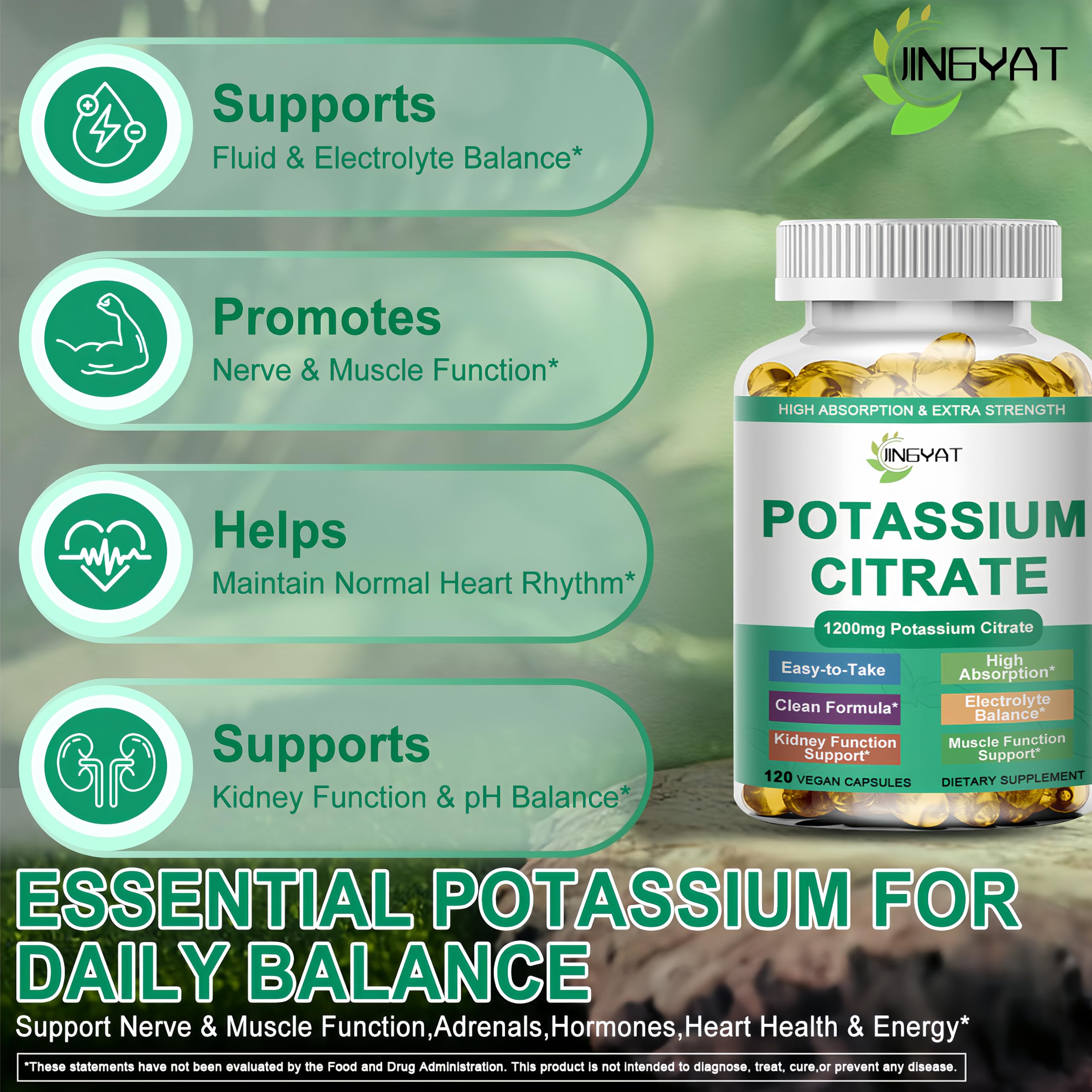 JINGYAT potassium citrate softgels capsules support muscle function and hydration.