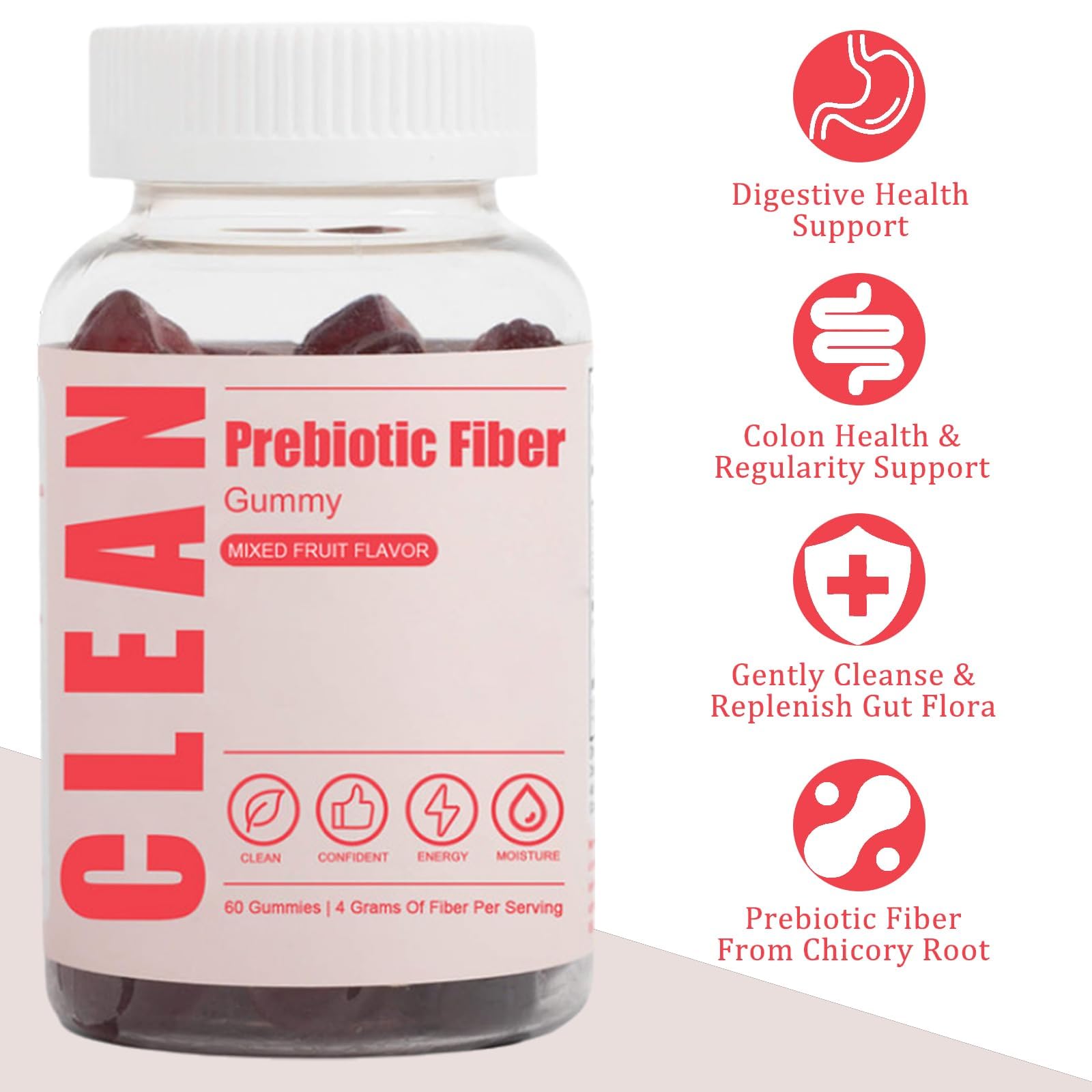 JINMAO Clean Fiber Gummies ingredients panel with prebiotic fiber