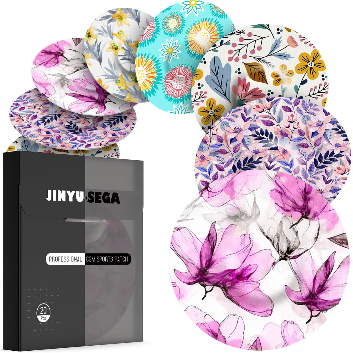 Jinyu-Sega floral CGM patches on arm secure Libre 3 wear for reliable tracking