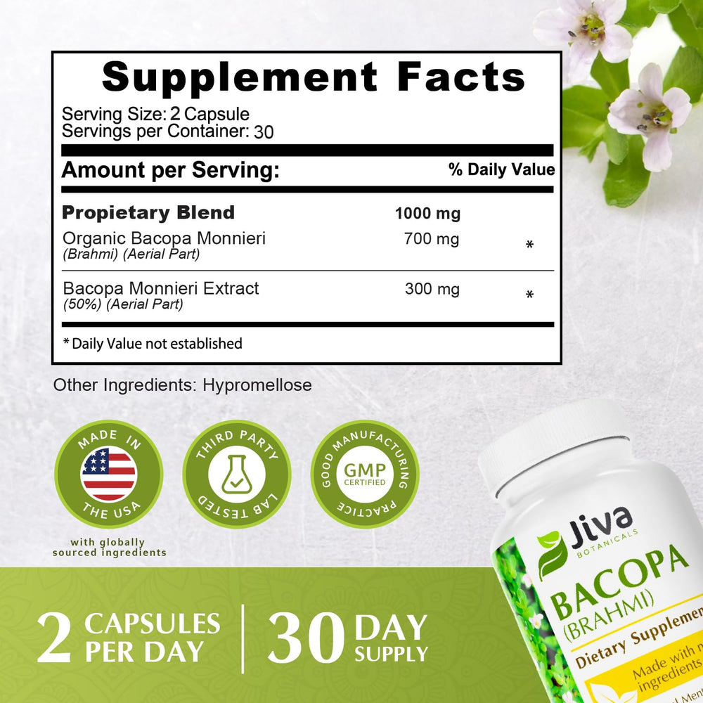 Jiva Botanicals Bacopa bottle on desk suggesting easy daily routine