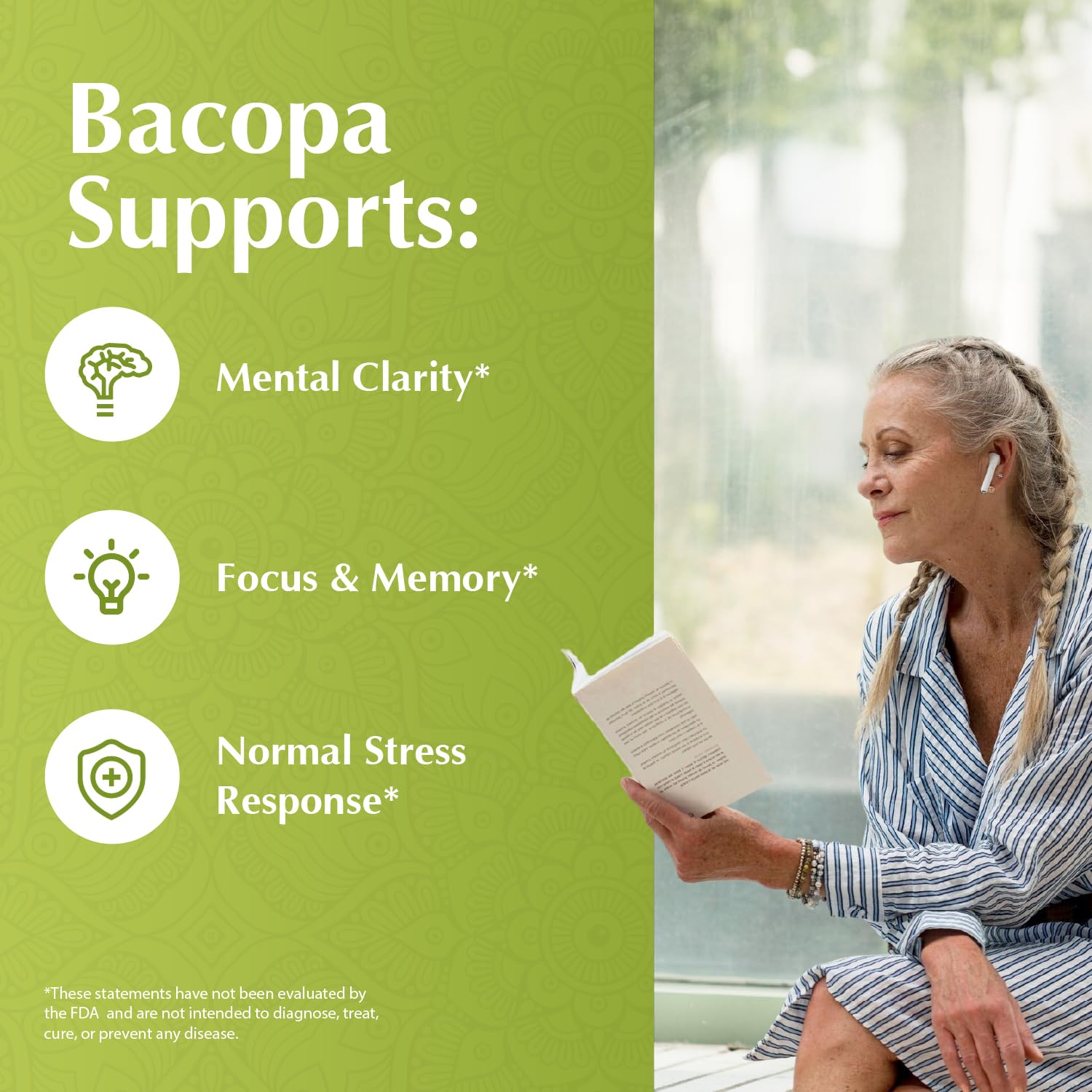 Jiva Botanicals Bacopa Monnieri ingredients panel highlighting plant-derived content