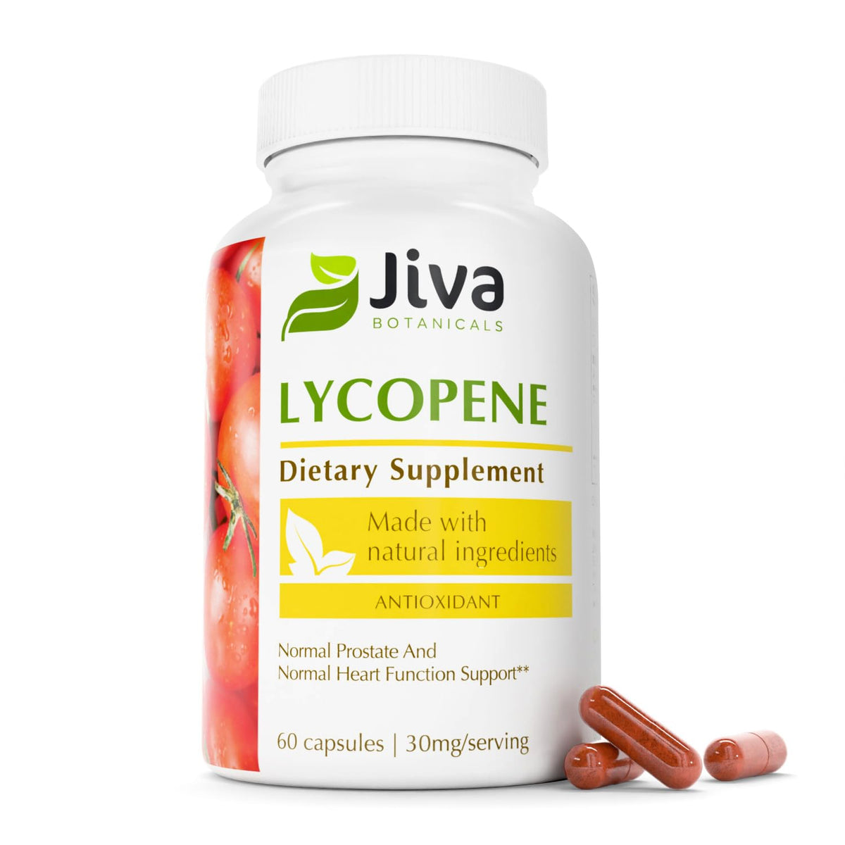 Jiva Botanicals Lycopene 30mg bottle supports daily antioxidant intake.