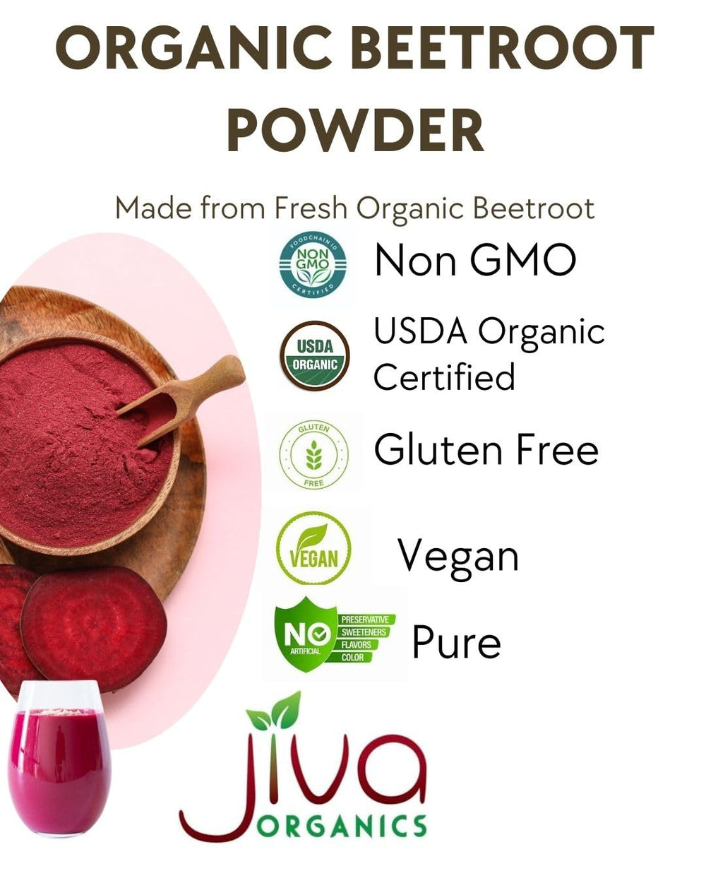 Jiva Organics beet root powder smoothie-ready pack highlights versatile use.