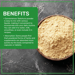Measuring scoop with gokshura powder ready for easy daily use.