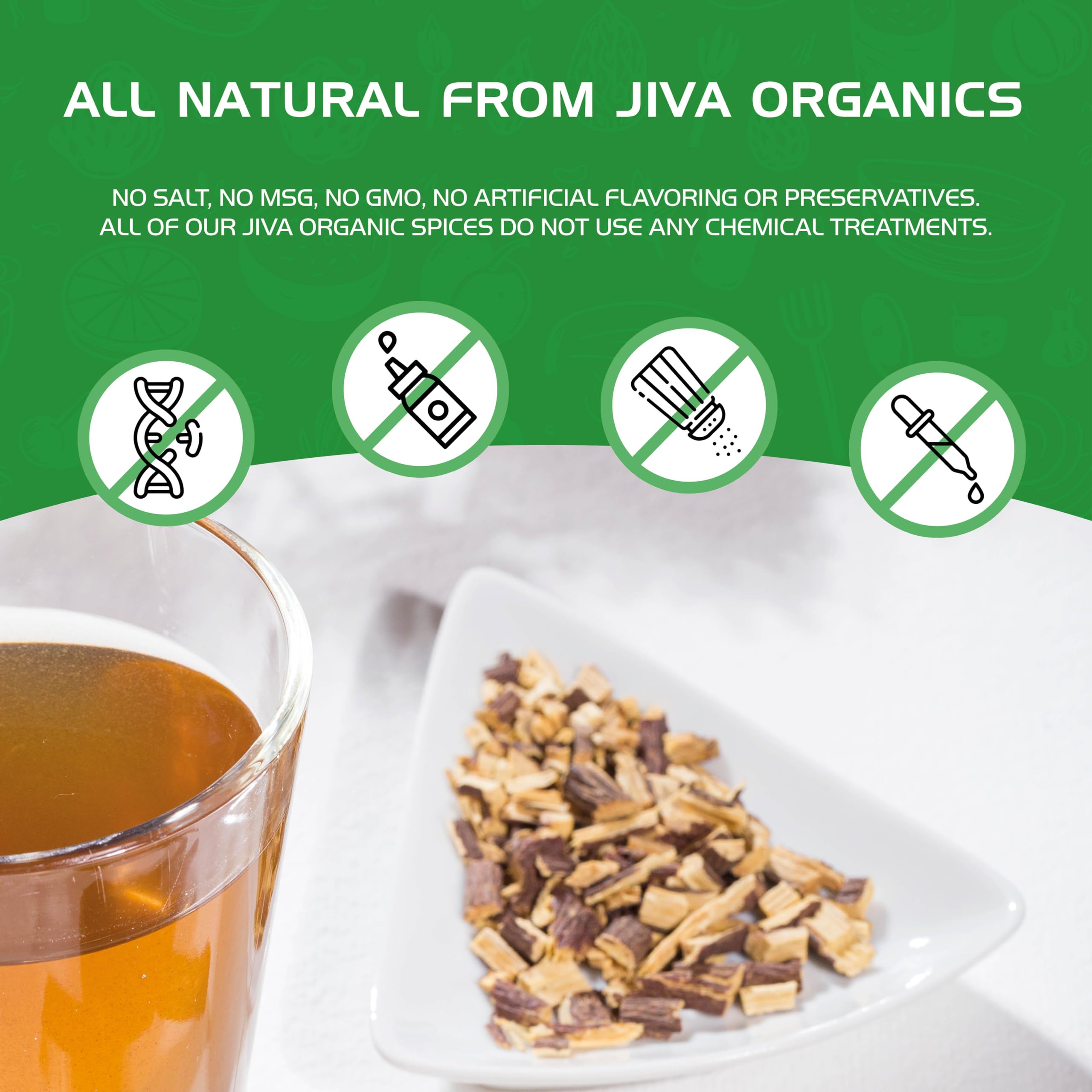 Jiva Organics Licorice Root Tea tea brew showcasing amber color.