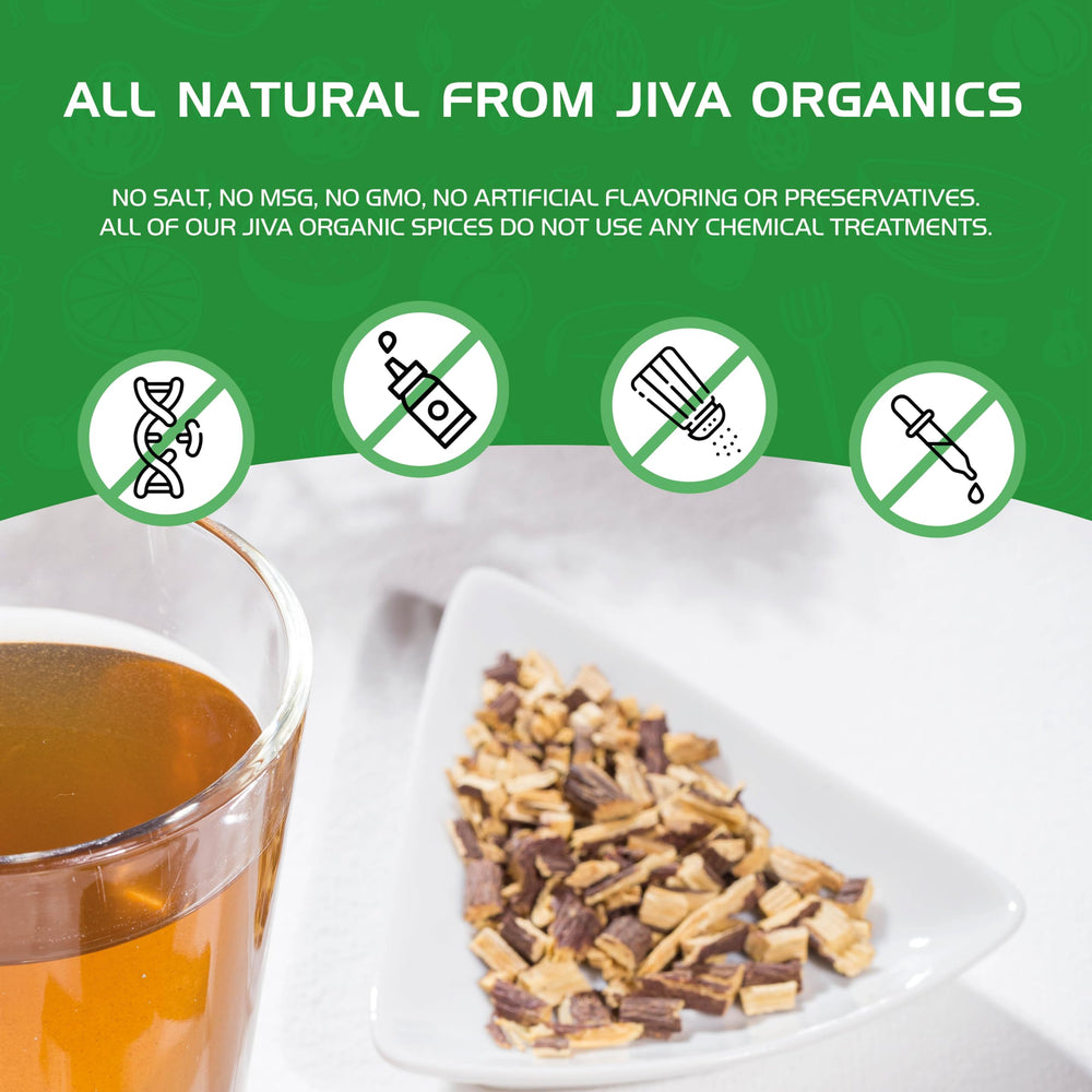 Jiva Organics Licorice Root Tea tea brew showcasing amber color.