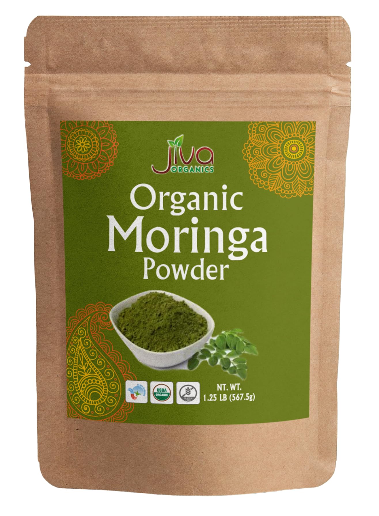 Jiva Organics moringa powder in a bulk bag for easy storage.