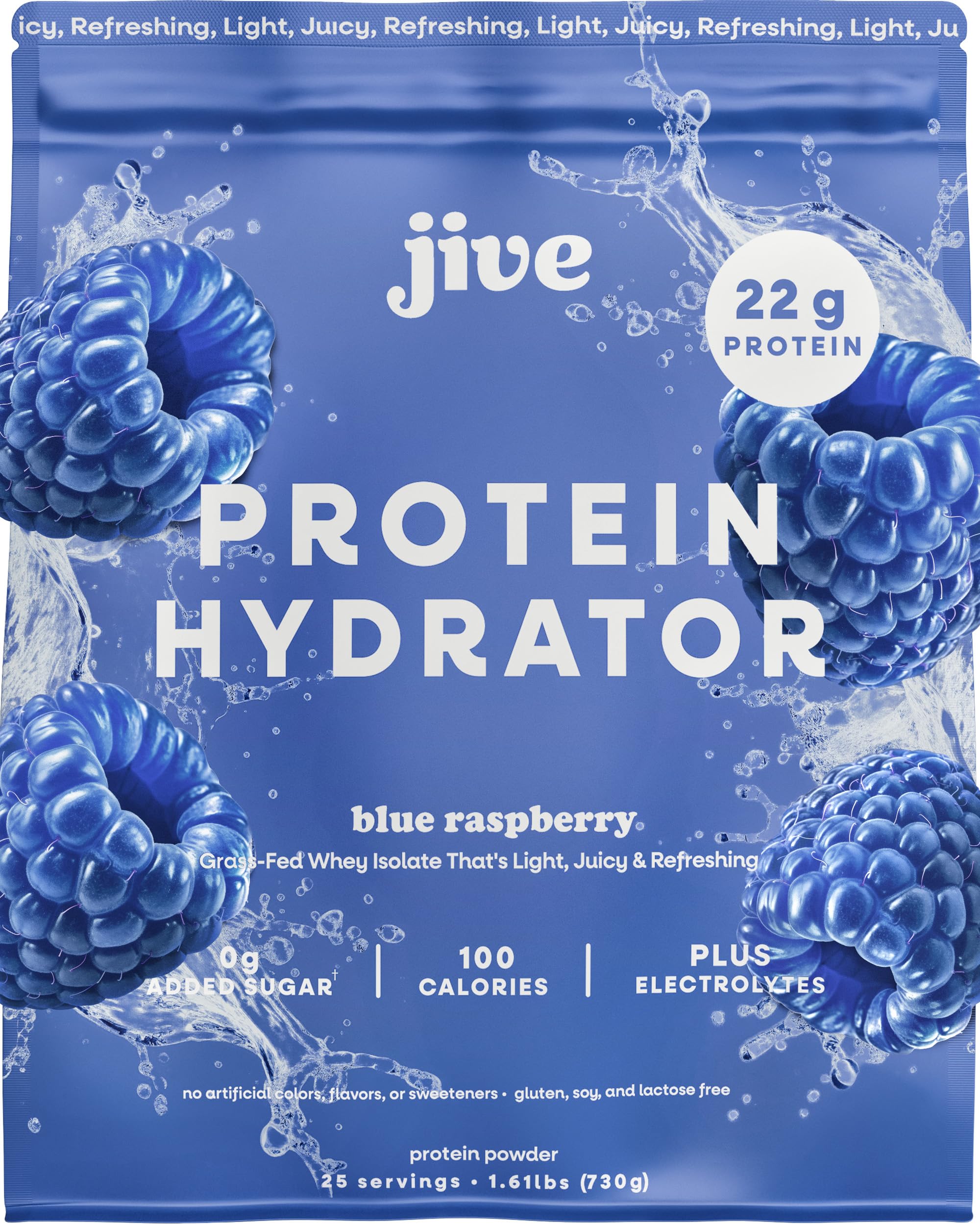 Jive Clear Protein Blue Raspberry bottle showcases a refreshing, hydration-focused protein option.