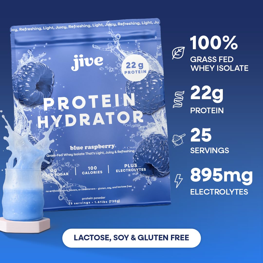 Jive Clear Protein Blue Raspberry pour demonstrates a refreshing post-workout drink.