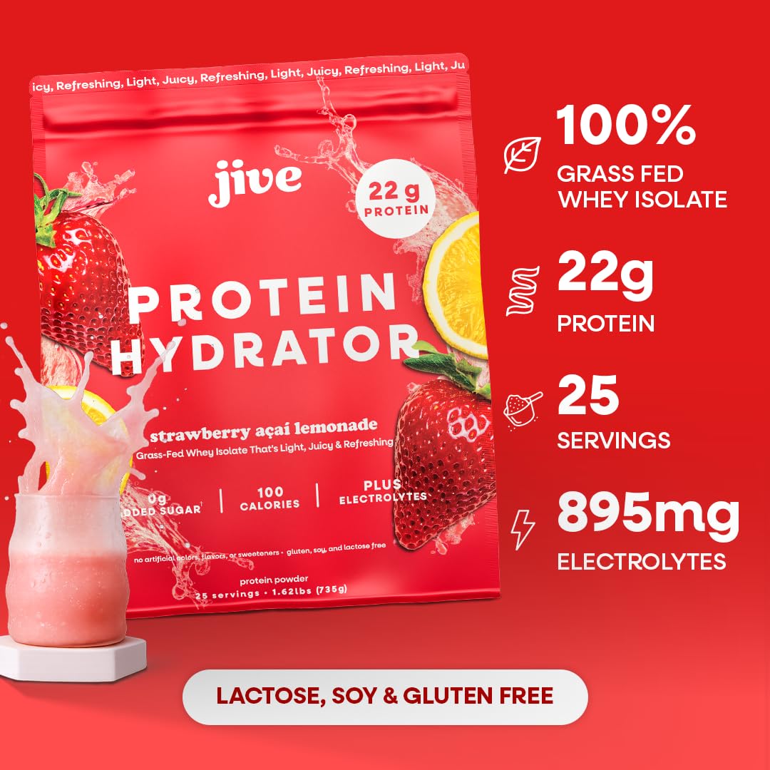 Glass of Strawberry Acai Lemonade flavored Jive Clear Protein for refreshing post-workout hydration