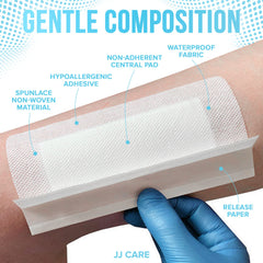 JJ CARE breathable island bandage provides secure, tape-free protection during activity.