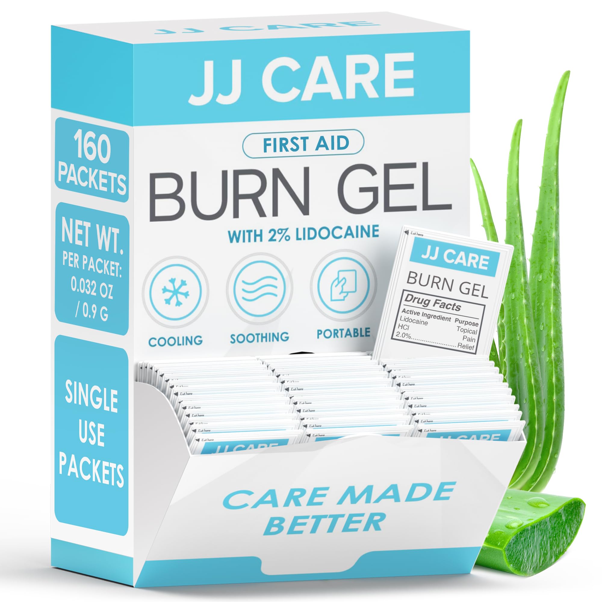 JJ CARE burn gel pack front view for portable minor burn relief on the go