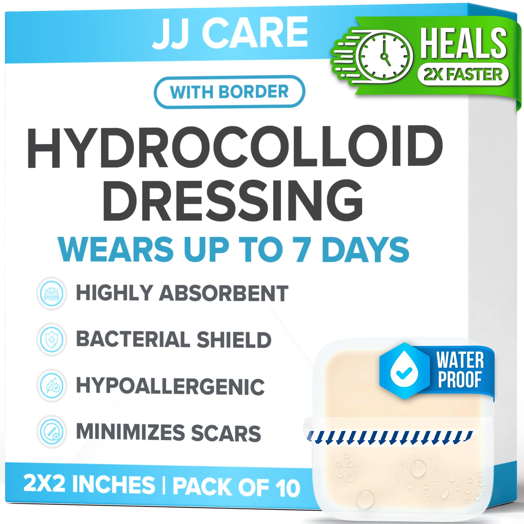 JJ CARE hydrocolloid dressing 2x2 pack 10 offers discreet wound protection