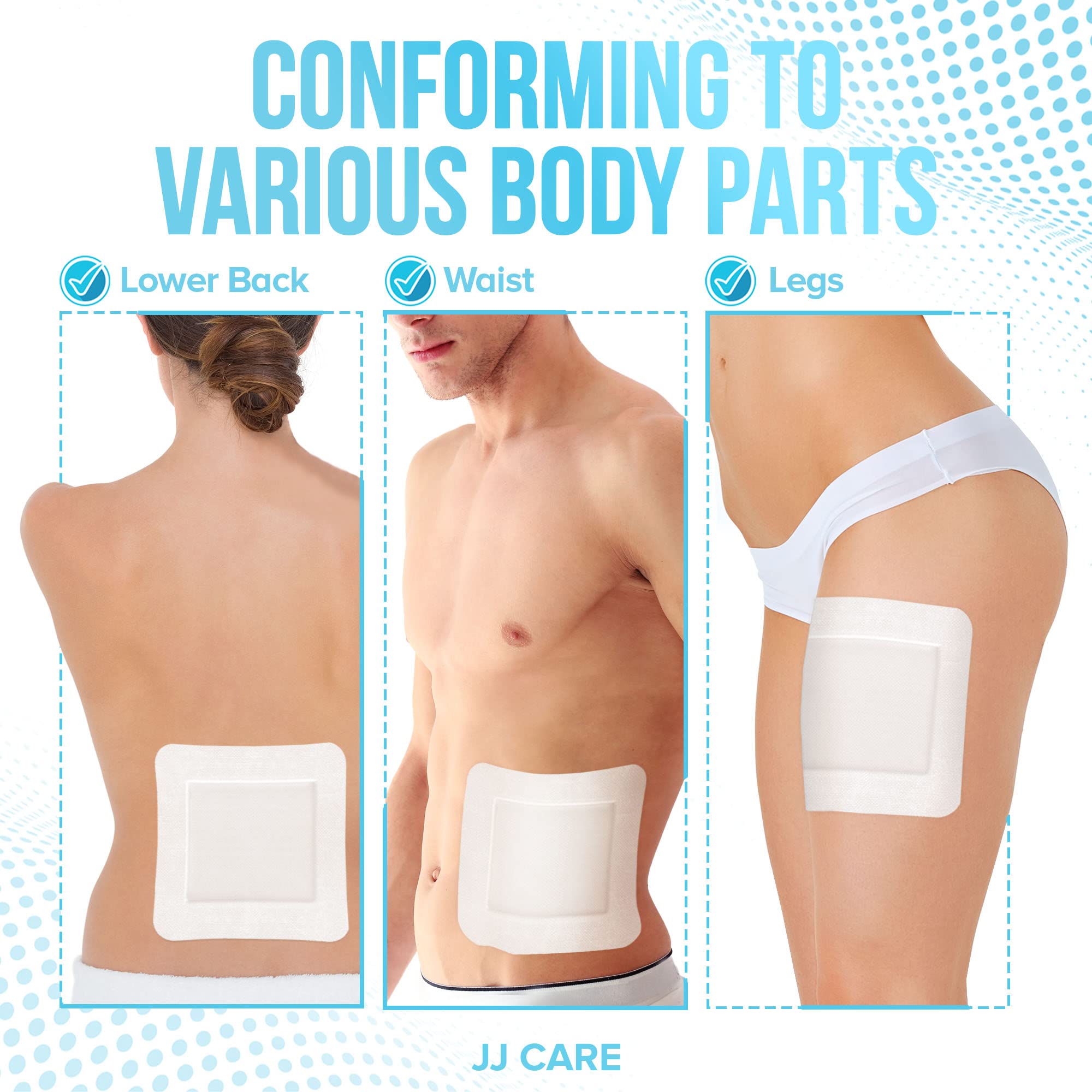 JJ CARE ultra-absorbent center pad reduces sticking during changes.