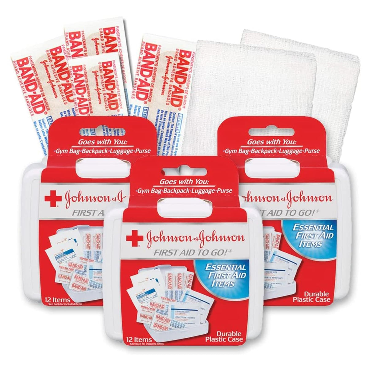 JJ Red Cross estuche de viaje con tres kits de primeros auxilios para auto.