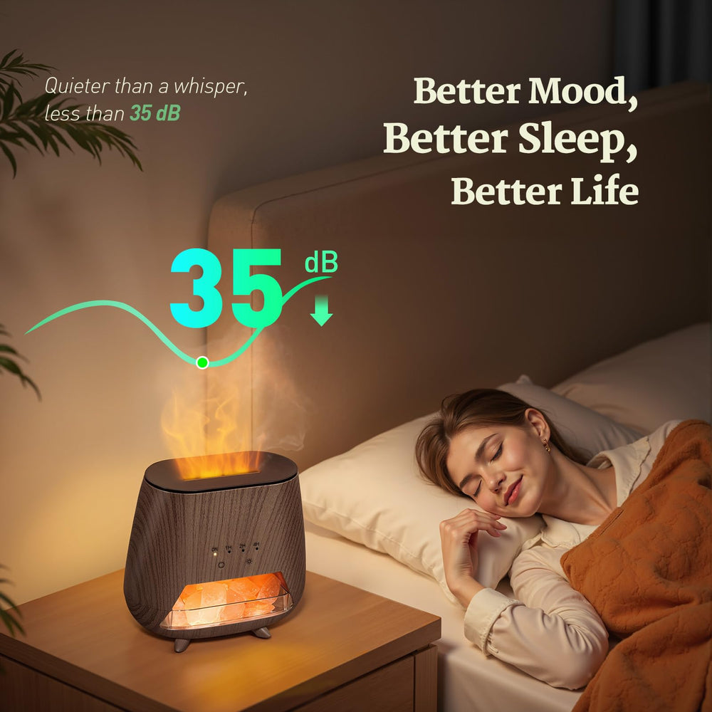 JJNJJN diffuser with simulated flame adds cozy decor.