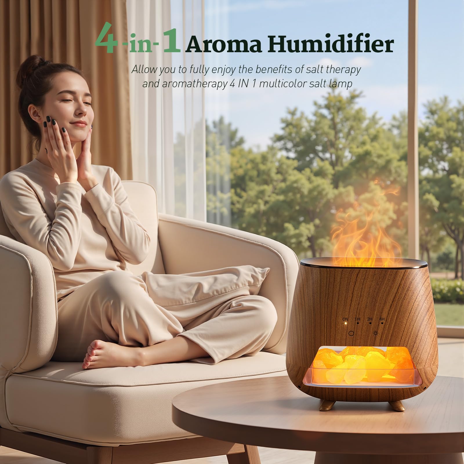 JJNJJN Himalayan pink salt lamp emits warm glow with natural accents.