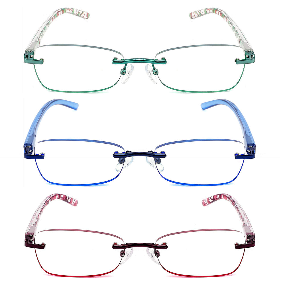 JJWELL blue light blocking reading glasses with rimless metal frame for reduced eye strain