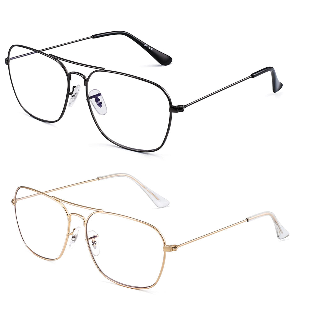 JM 2-pack aviator glasses with gold frame, blue light protection for screen use.