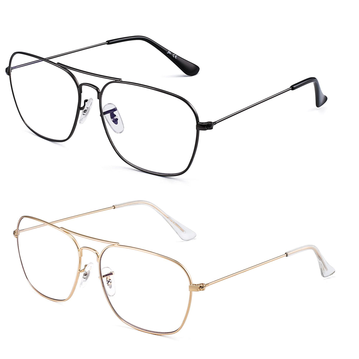 JM 2-pack aviator glasses with gold frame, blue light protection for screen use.
