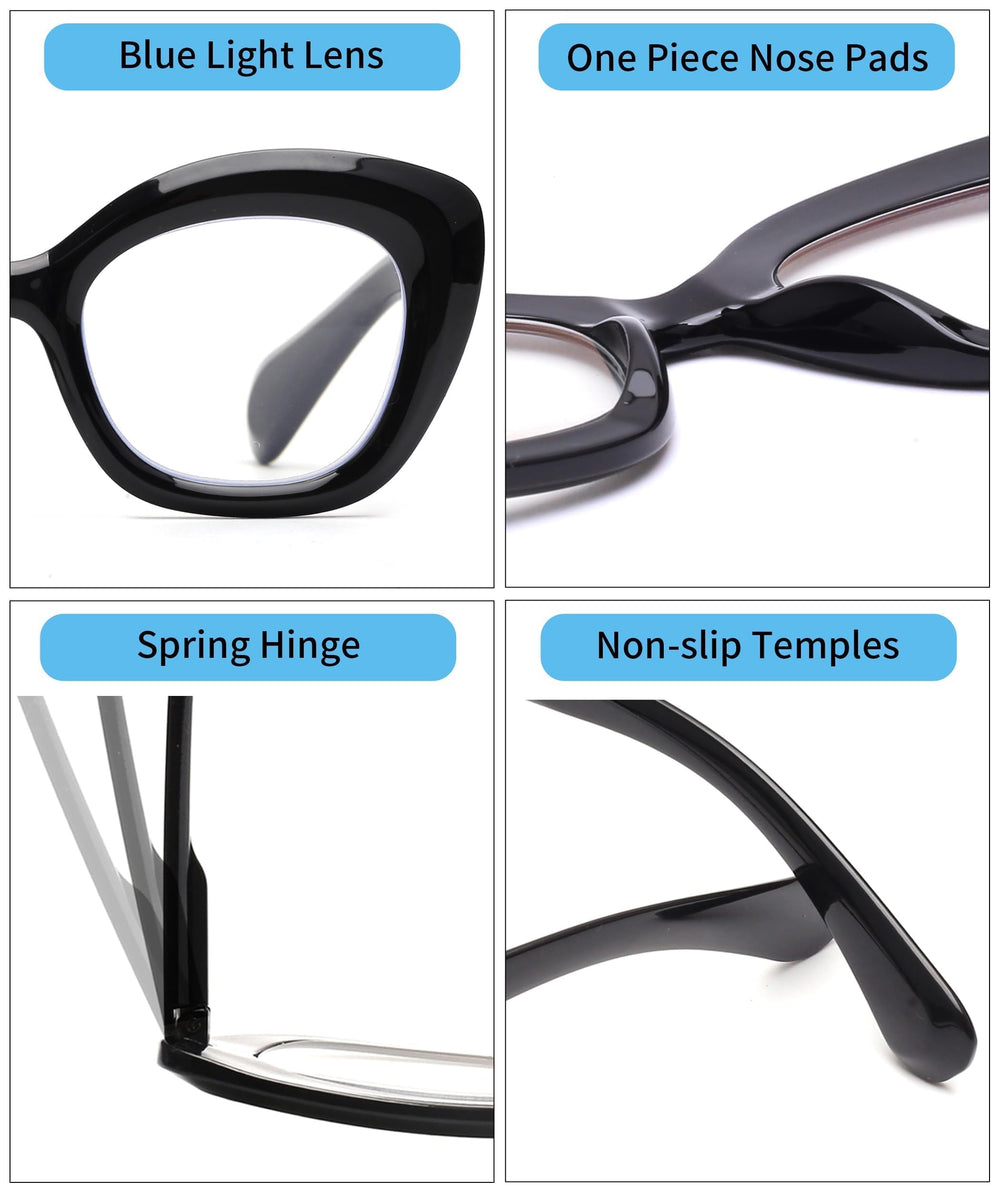 JM 3 Pack oversized cat-eye reading glasses—desk setup for easy home office reading