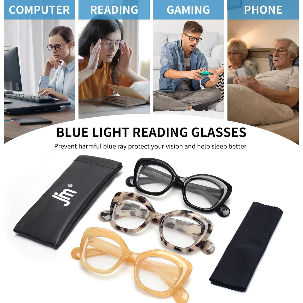 JM 3 Pack oversized cat-eye reading glasses—fashionable cat-eye frame options