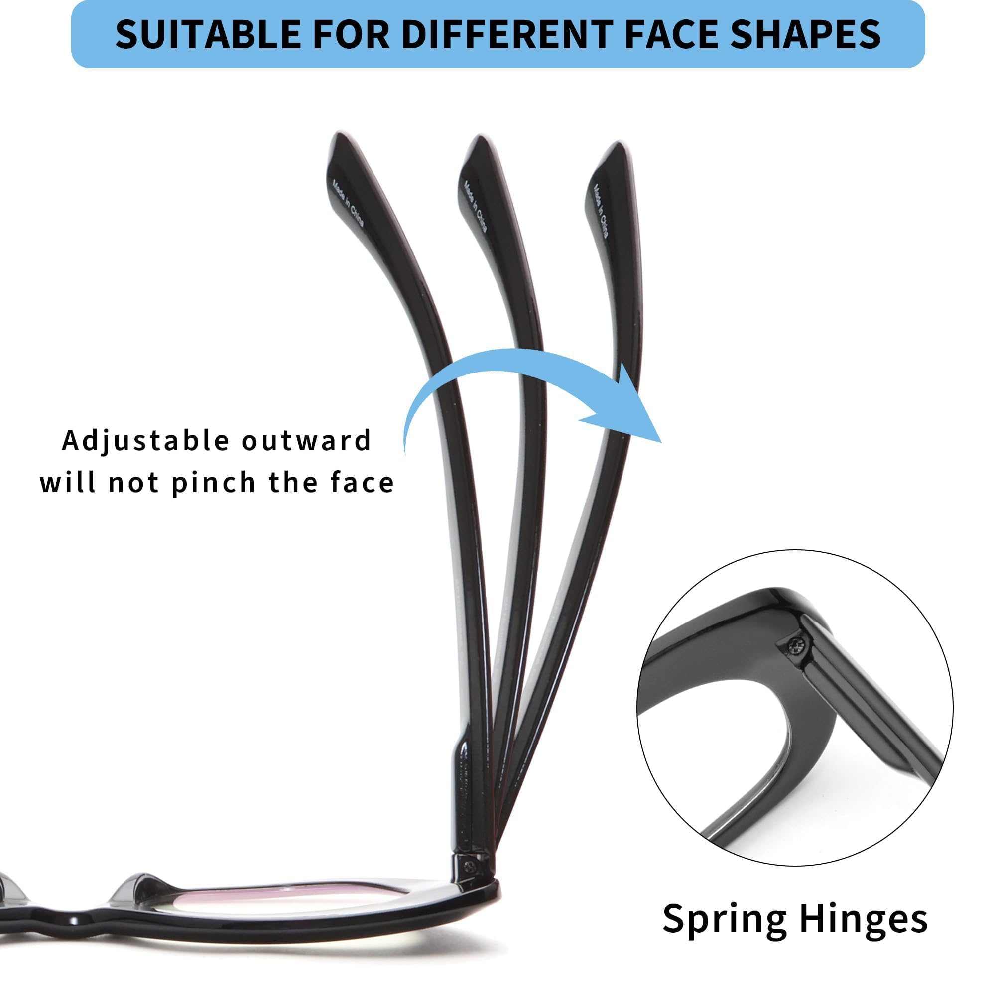 JM 3 Pack oversized cat-eye reading glasses—being worn for real-world viewing