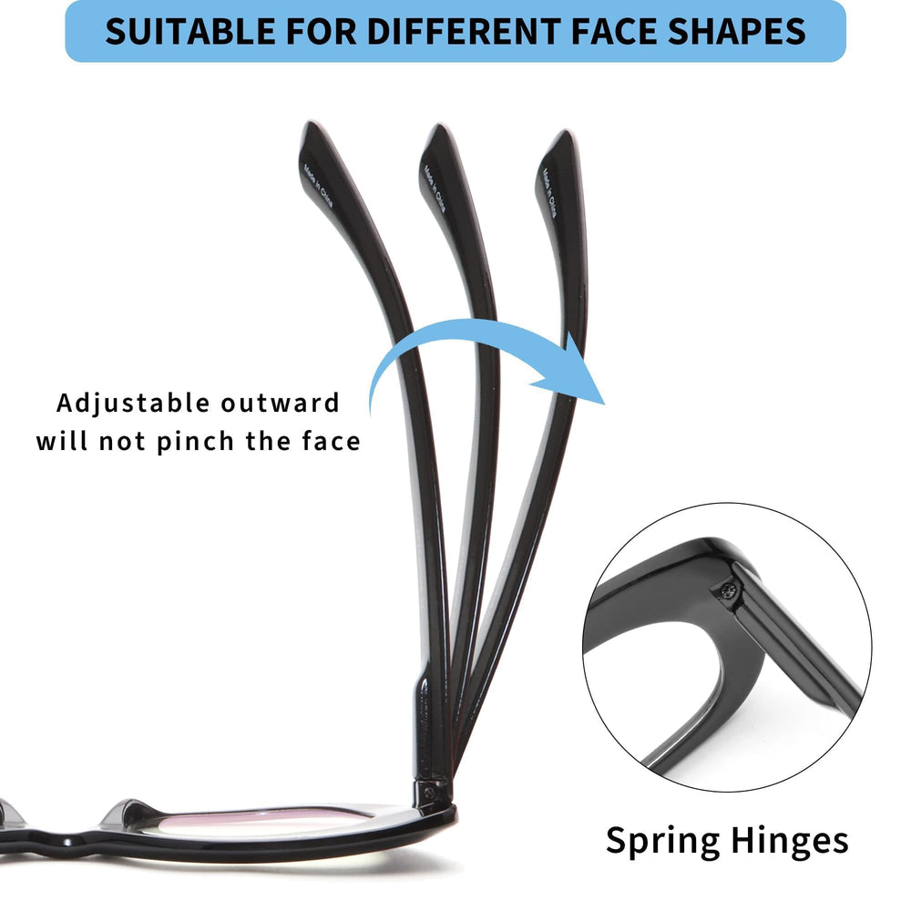 JM 3 Pack oversized cat-eye reading glasses—being worn for real-world viewing