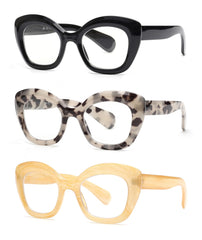JM 3 Pack Oversized Cat Eye Glasses with blue light blocking lenses for relaxed screen time.