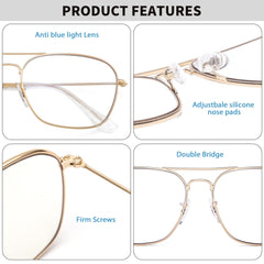 JM blue light aviator lenses filter harmful rays for comfortable viewing.