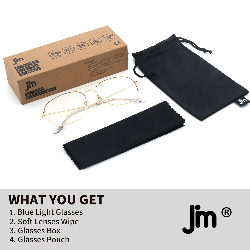 JM aviator glasses front view shows sleek design and shine.