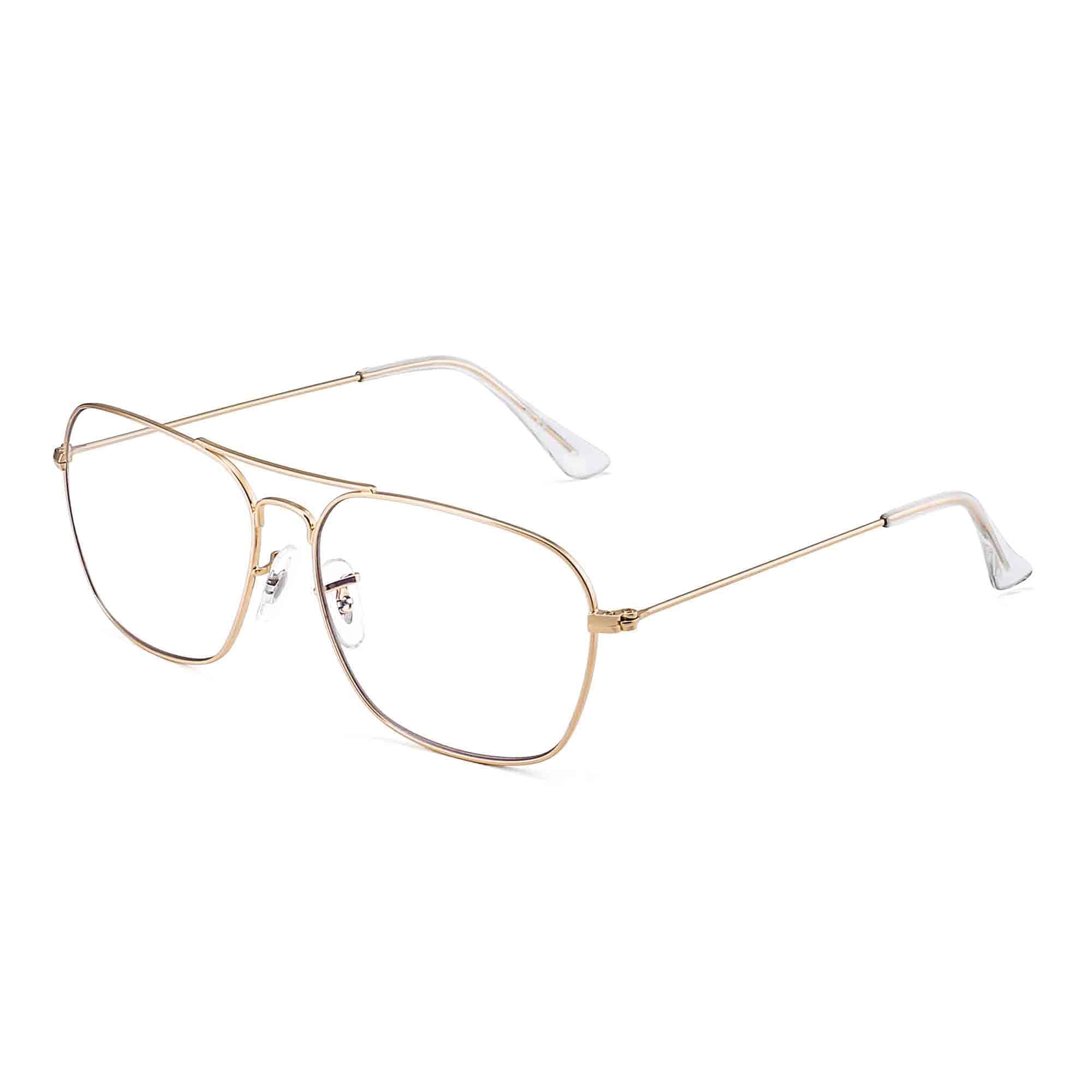 JM Aviator blue light glasses with a gold frame reduce eye strain during screen time.