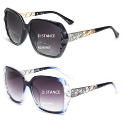 JM bifocal sunglasses with oversized square frame in black and blue for outdoor reading and style.