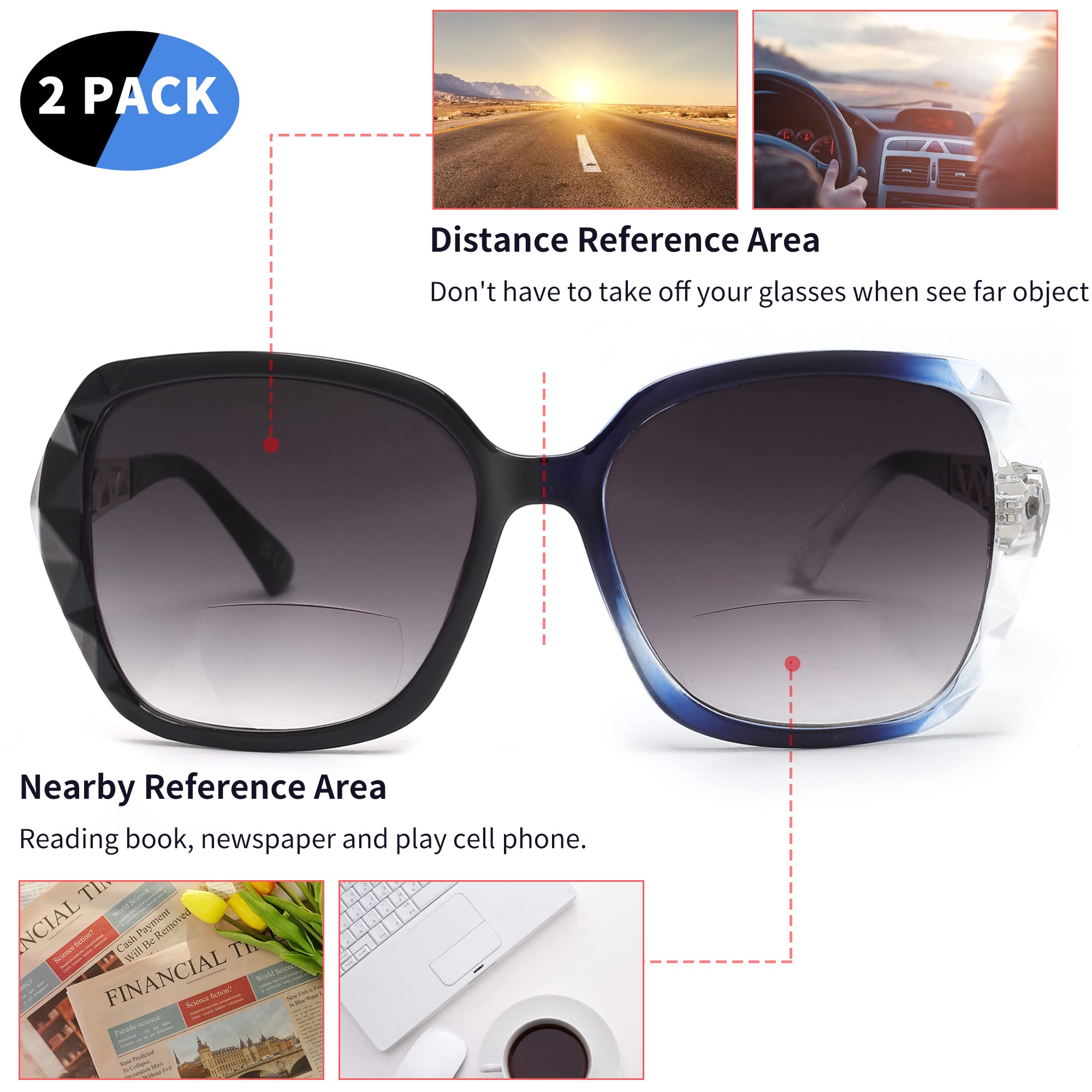 Close-up of JM bifocal sunglasses showing spring hinges for comfortable all‑day wear.