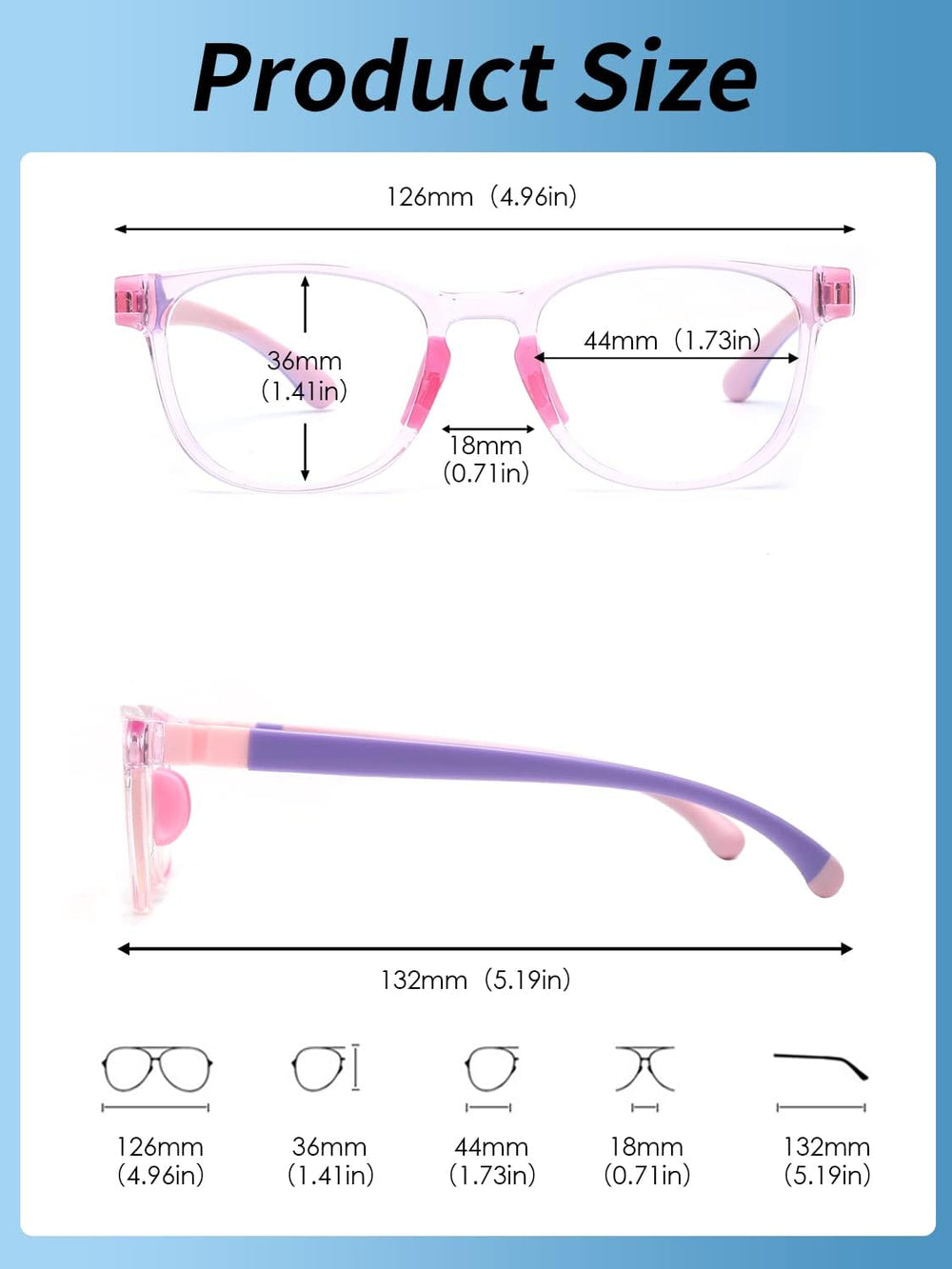 JM Kids pink square glasses packaged with pouch and rope