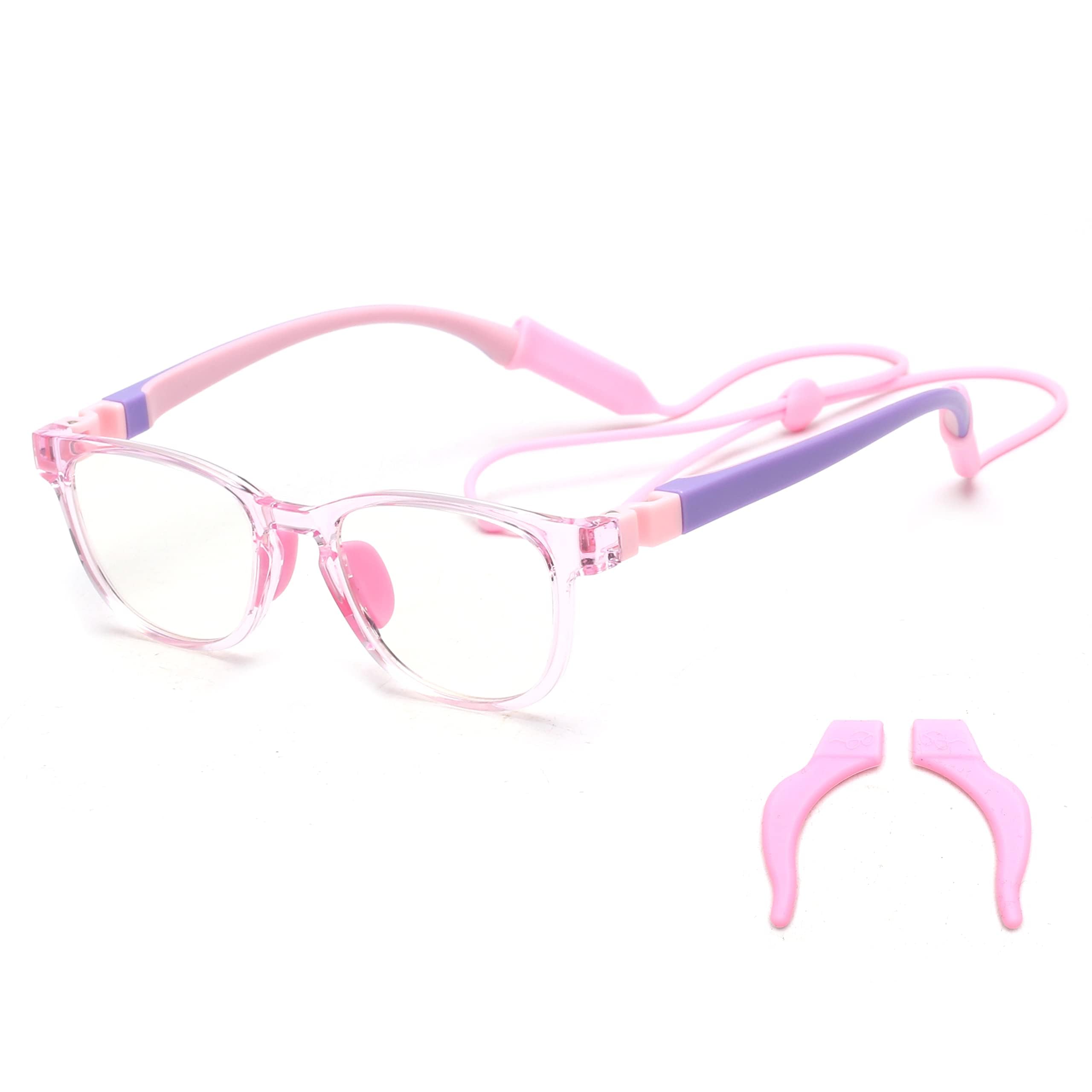 JM Kids blue light glasses pink square front view for screen time protection