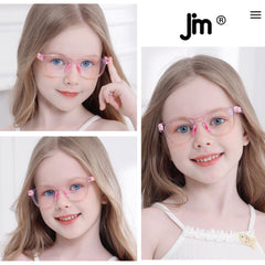 JM Kids blue light glasses pink square side view for comfortable daily wear
