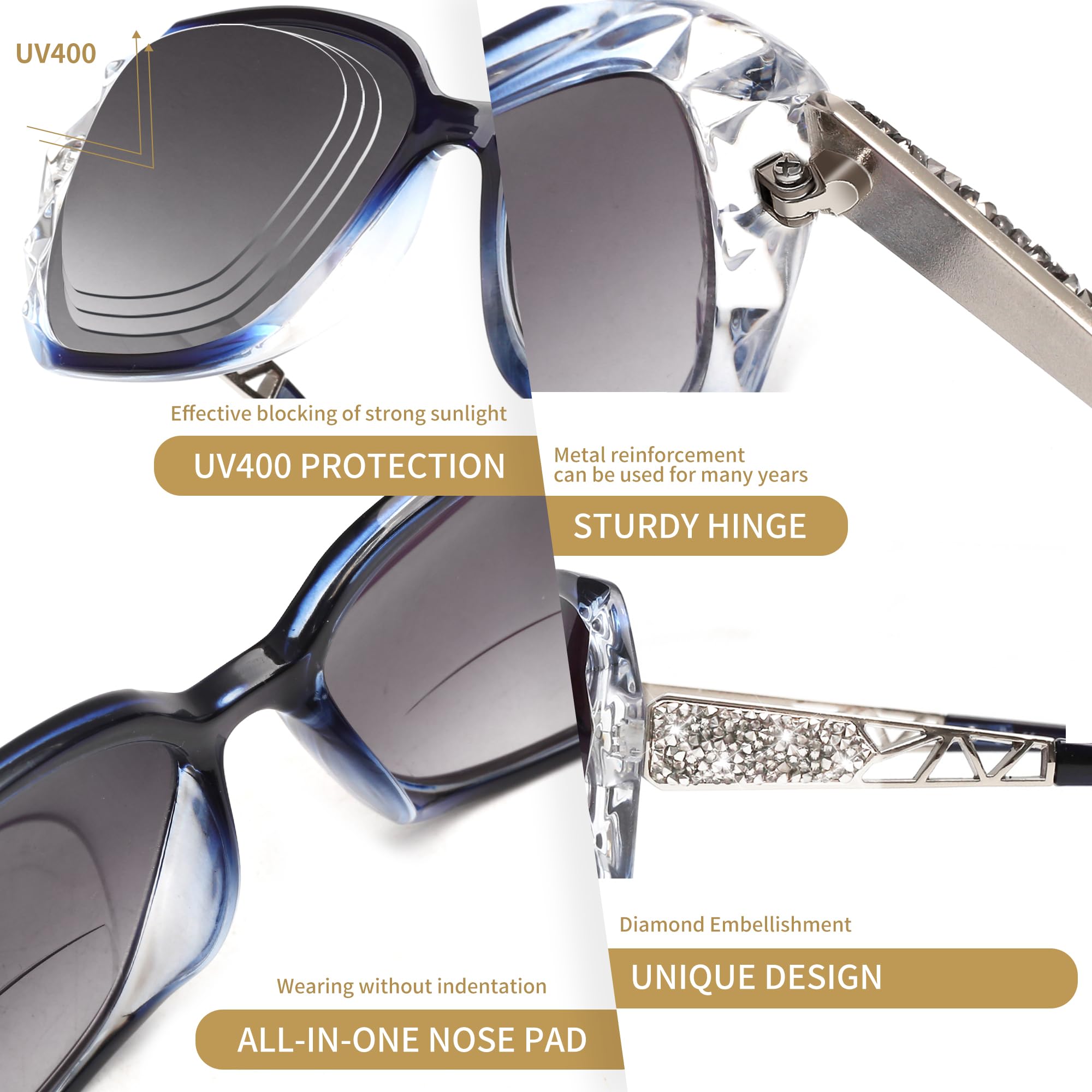Outdoor reading with JM bifocal sunglasses supporting distance viewing and sun protection.