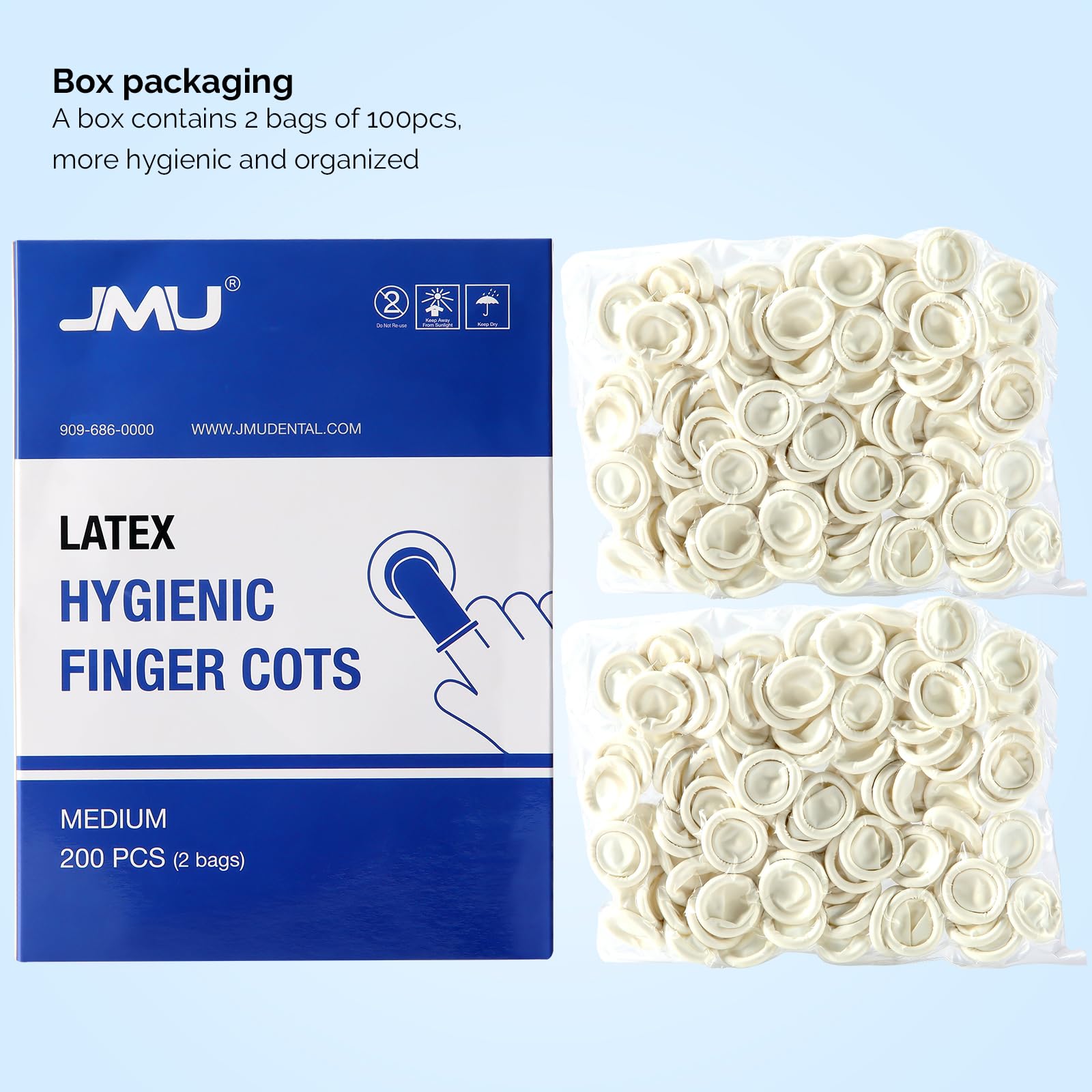 JMU latex finger cots with durable natural latex for protection.