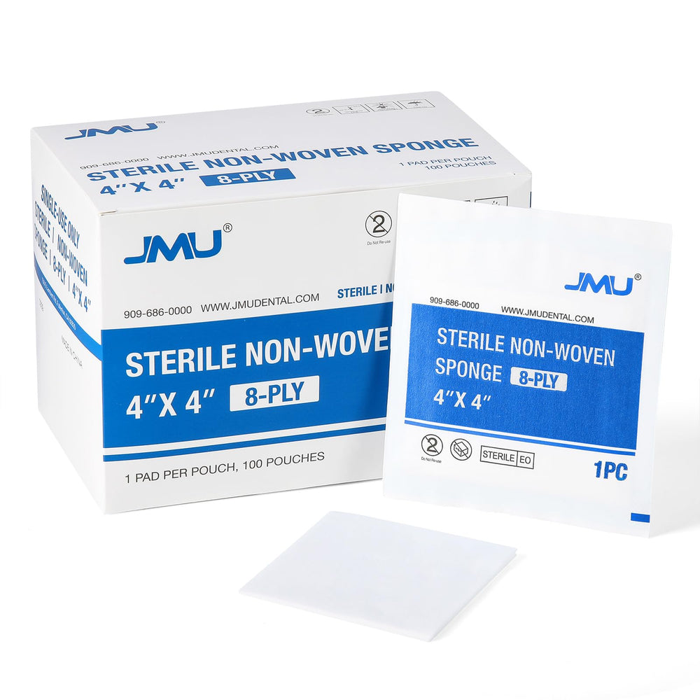 JMU 8-ply sterile gauze pads in 4x4 inch size for effective wound care and absorbency