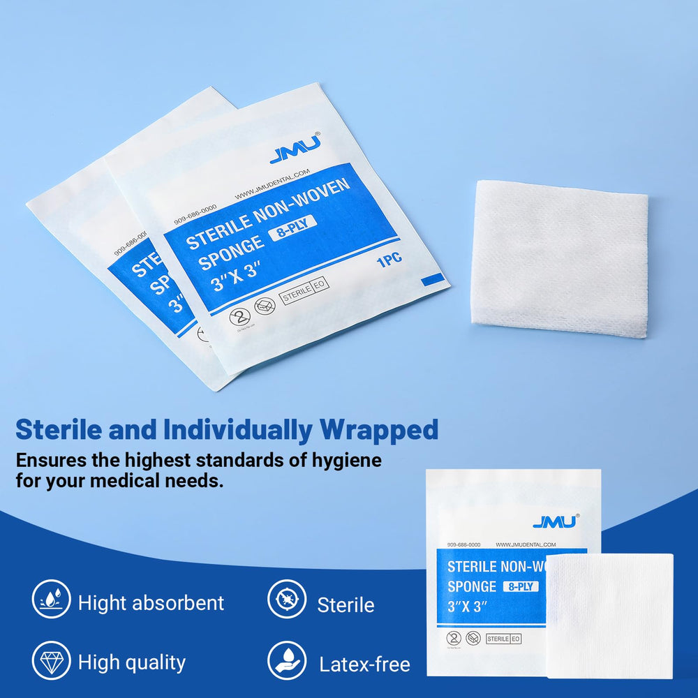 JMU sterile gauze pads individually wrapped for on-the-go wound care.
