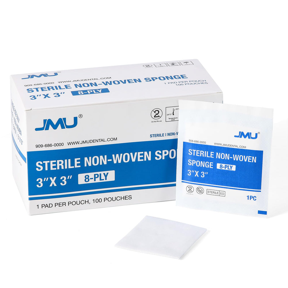 JMU Sterile Gauze Pads 3x3 front packaging for quick first aid access.