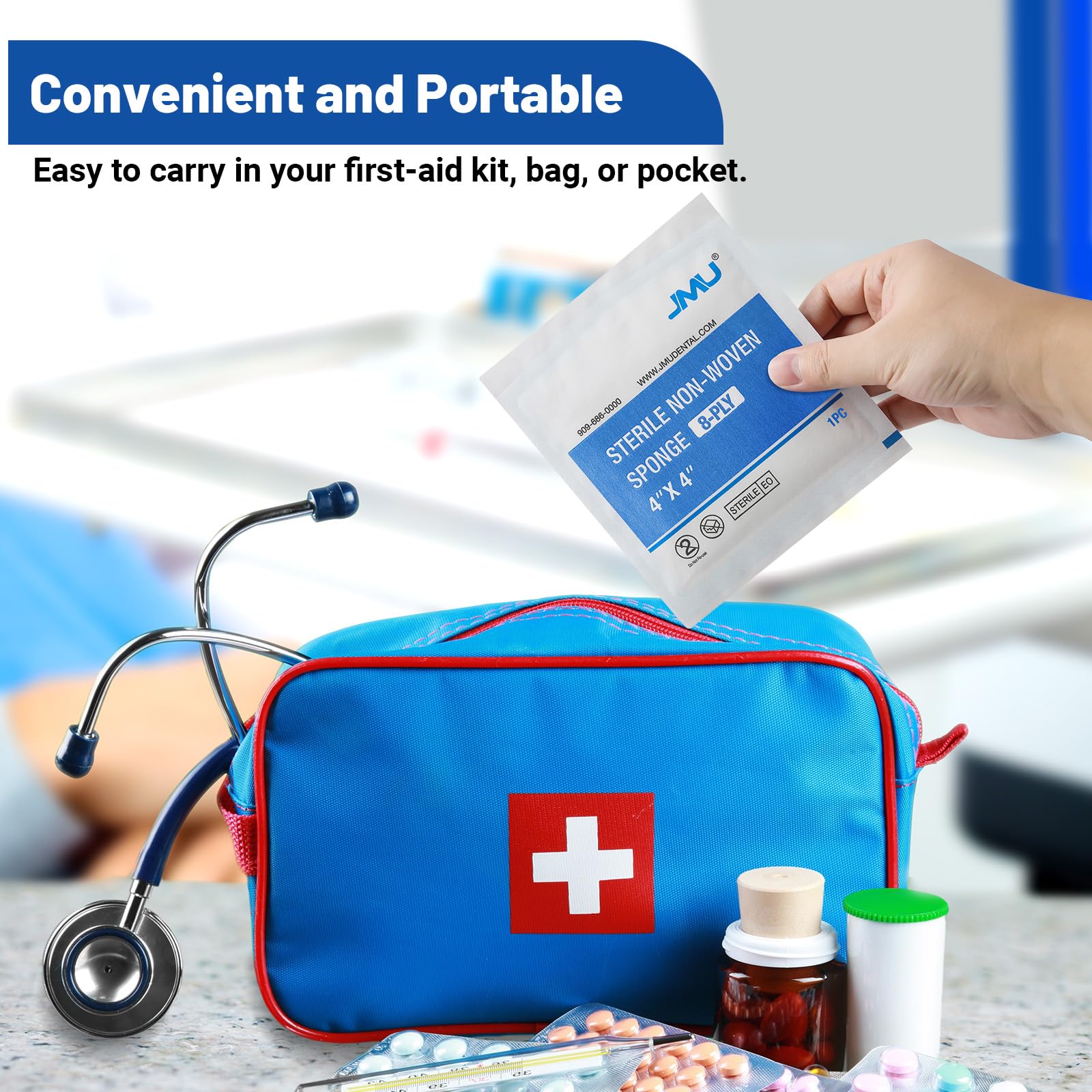 JMU 100-pack gauze pads support home and professional first aid kits