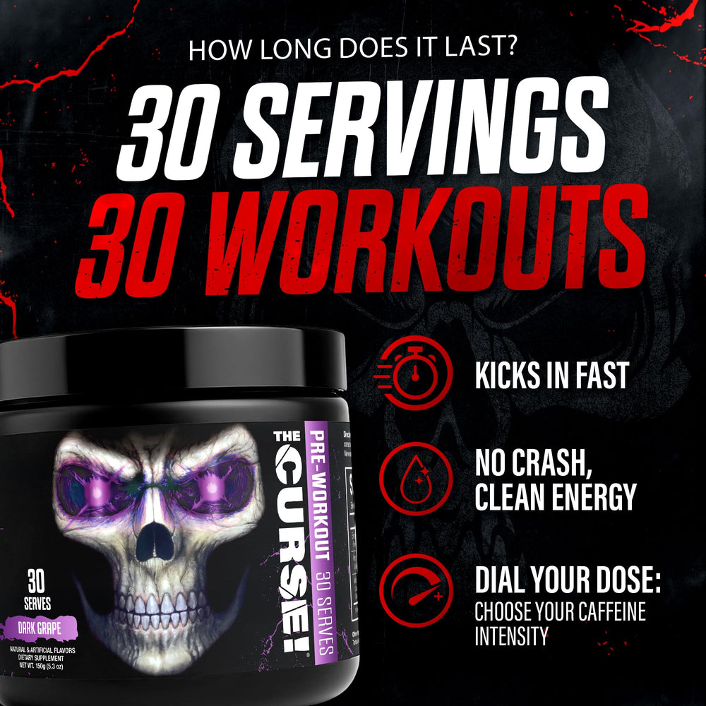 JNX Sports The Curse dark grape scoop ready for mixing to boost focus