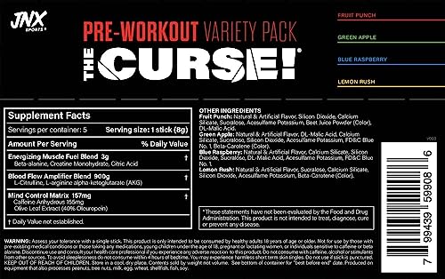 Scoop of The Curse powder highlights strong ingredients for workouts.