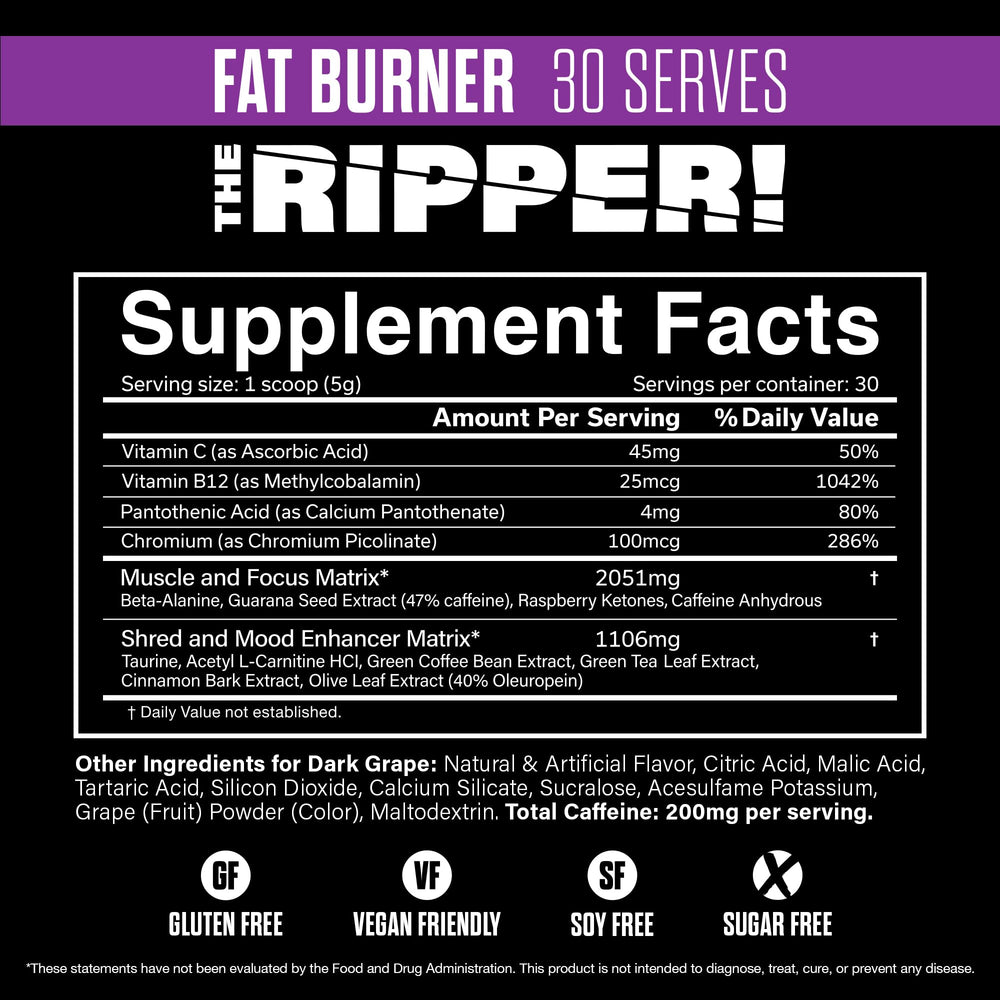 The Ripper label close-up highlighting the Dark Grape flavor